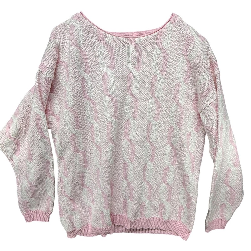 VINTAGE Diane von Furstenberg Sweater Womens Large Pink White‎ Knit Made USA 90s